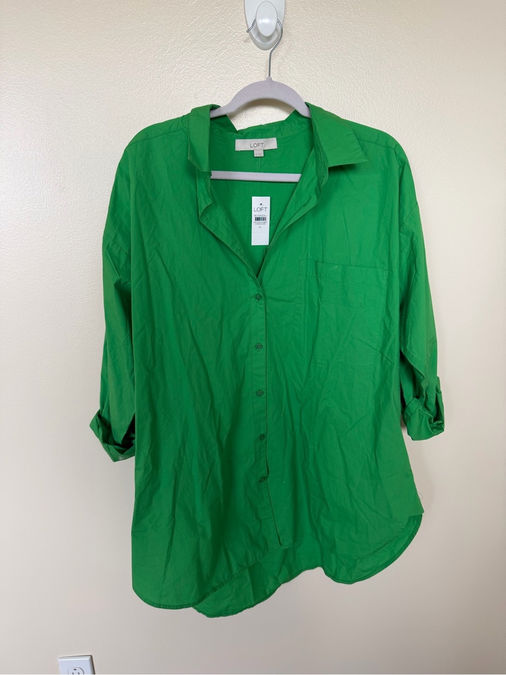 LOFT Kelly Green Button Front Long Sleeve Shirt